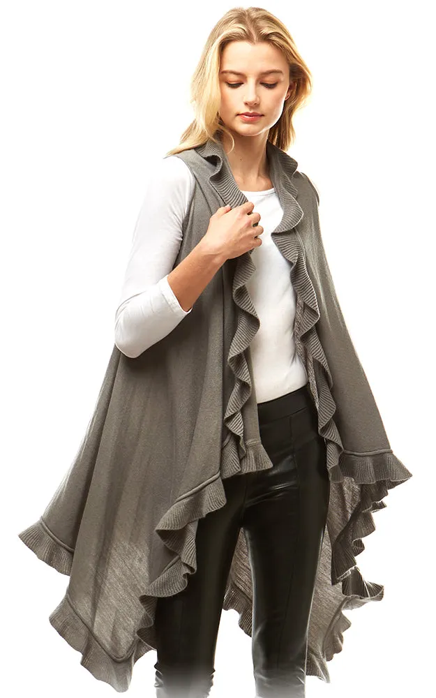 LOF773 Solid Ruffled Shawl Vest