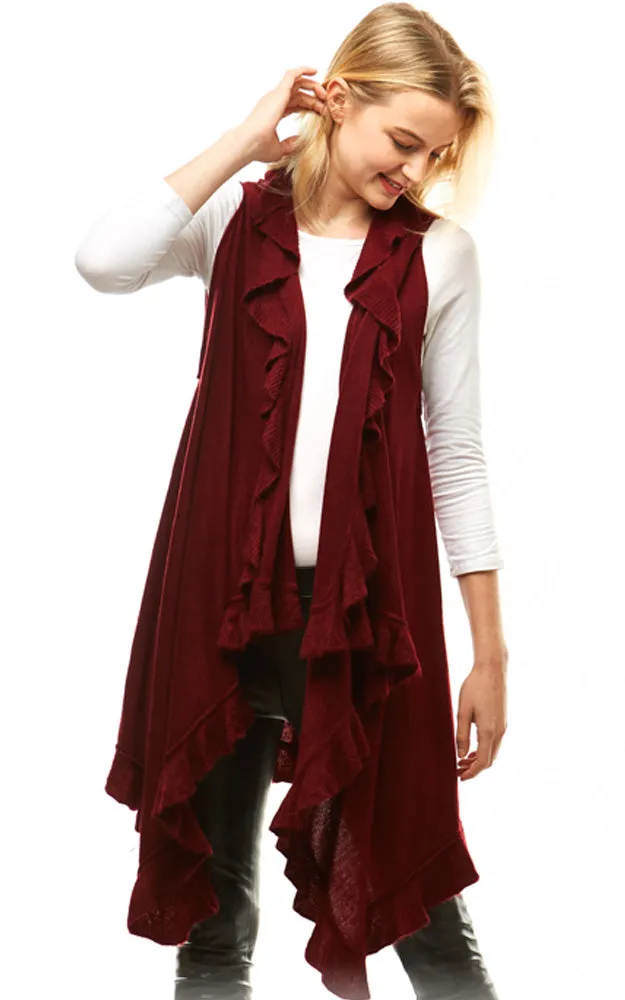 LOF773 Solid Ruffled Shawl Vest