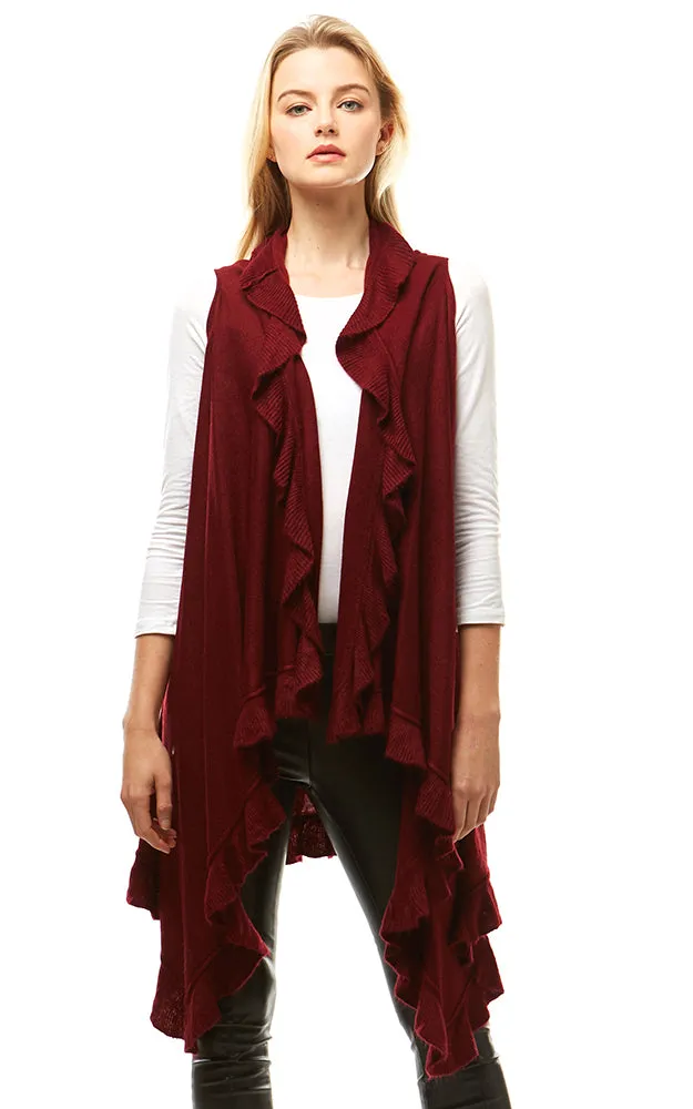 LOF773 Solid Ruffled Shawl Vest