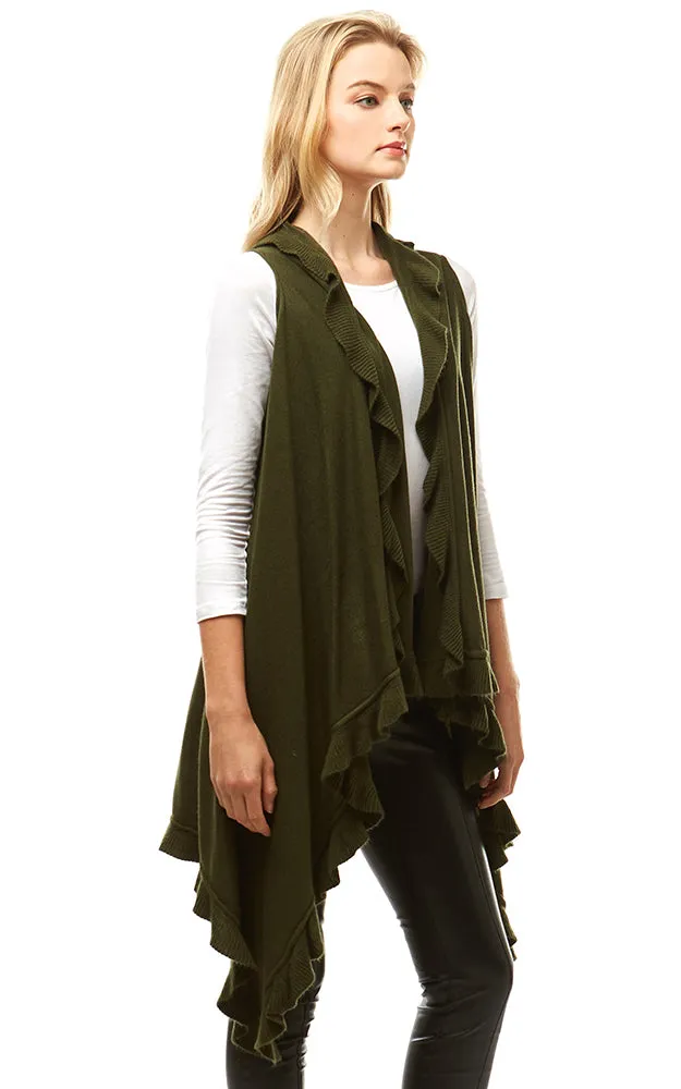 LOF773 Solid Ruffled Shawl Vest