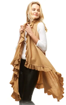 LOF773 Solid Ruffled Shawl Vest
