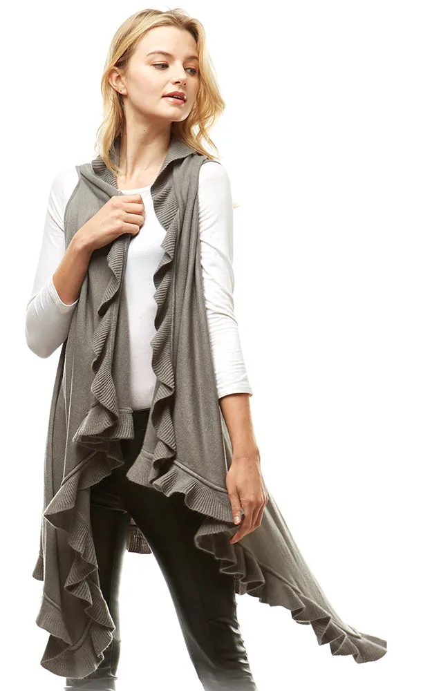 LOF773 Solid Ruffled Shawl Vest