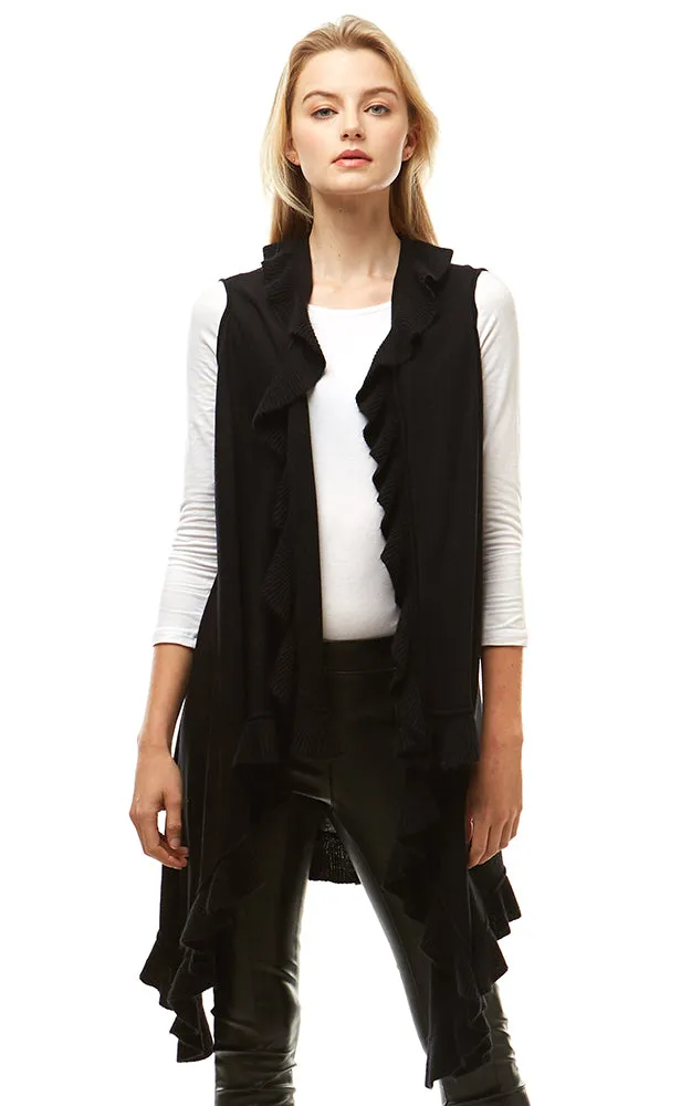 LOF773 Solid Ruffled Shawl Vest