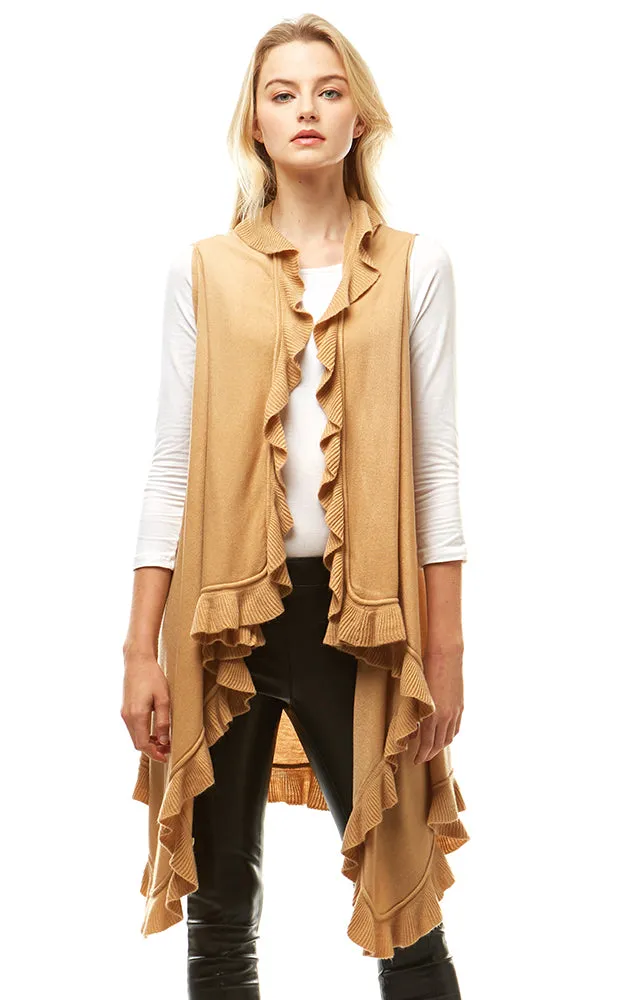 LOF773 Solid Ruffled Shawl Vest