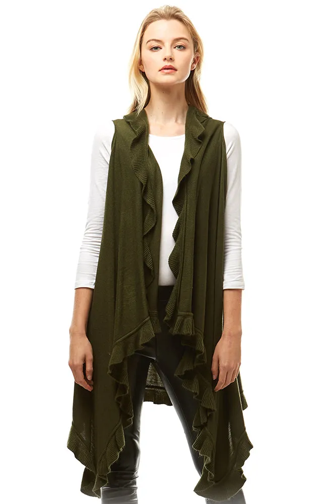 LOF773 Solid Ruffled Shawl Vest