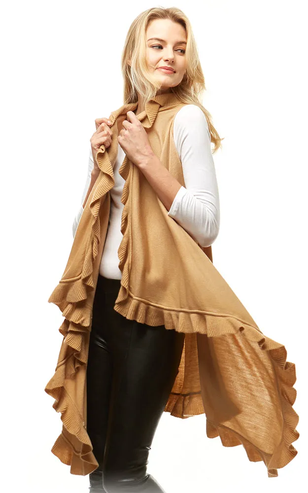 LOF773 Solid Ruffled Shawl Vest