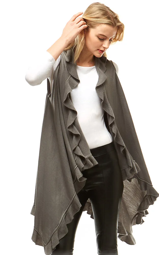 LOF773 Solid Ruffled Shawl Vest