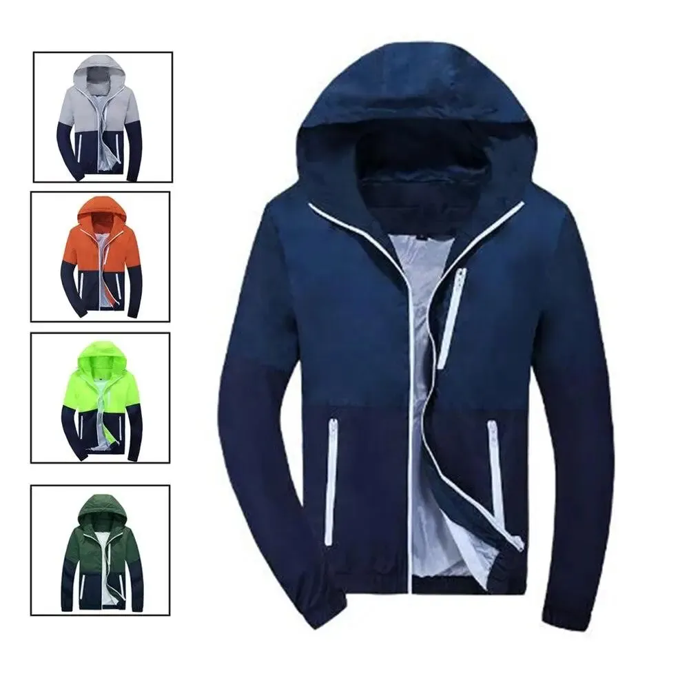 Men’s patchwork zipper hoodies windbreaker sportswear