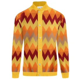 Men's yellow diamond check jacquard sweater coat