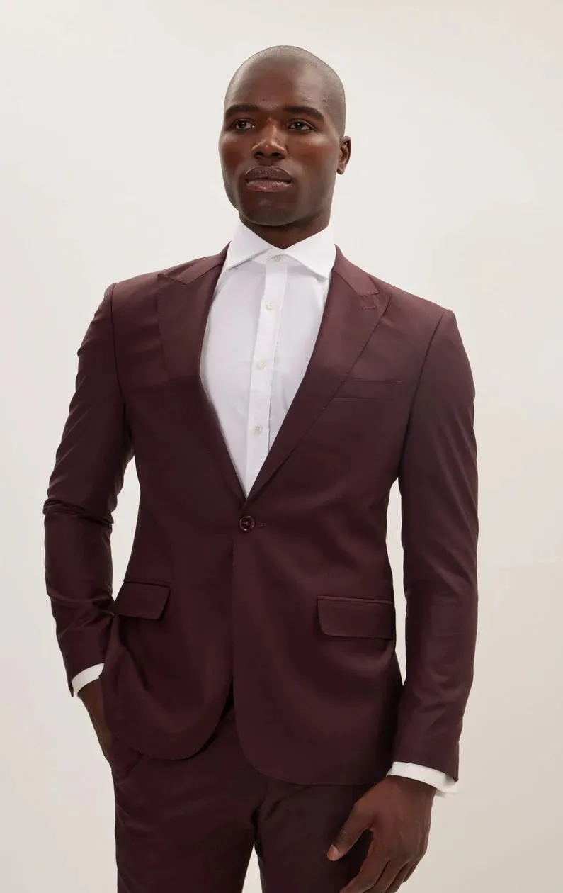 Merino Wool Peak Suit - Burgundy