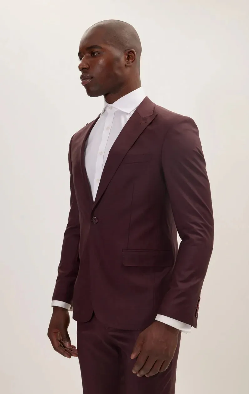 Merino Wool Peak Suit - Burgundy