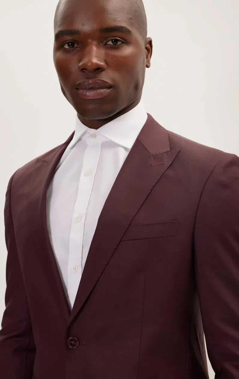 Merino Wool Peak Suit - Burgundy