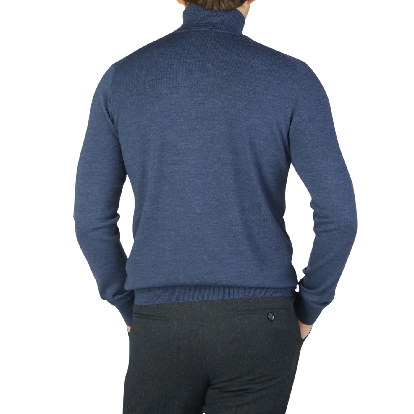 Mid Blue Extra Fine Merino Roll Neck