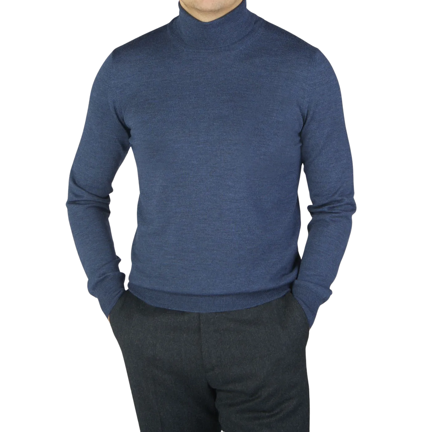 Mid Blue Extra Fine Merino Roll Neck