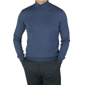 Mid Blue Extra Fine Merino Roll Neck