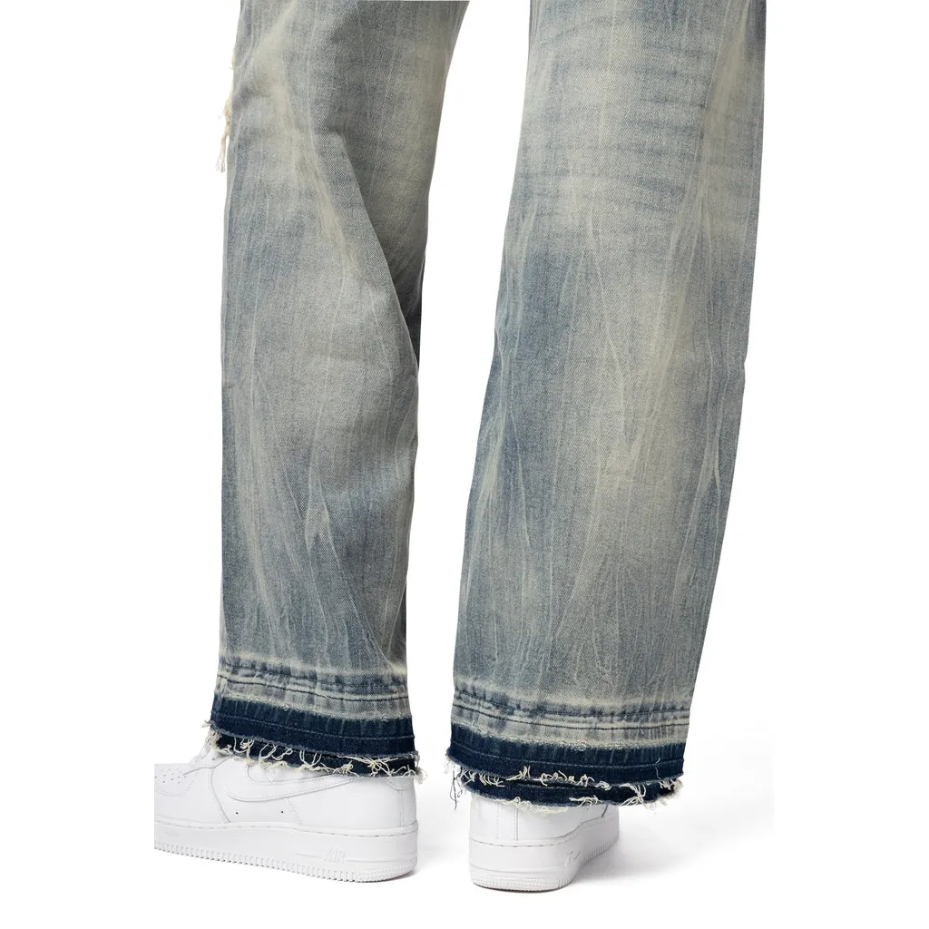Mid Rise Wide Leg Rip Off Jeans - Industrial Blue