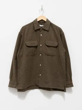 Mixed Color Cotton Round Flap Pocket Baggy Shirt - Khaki