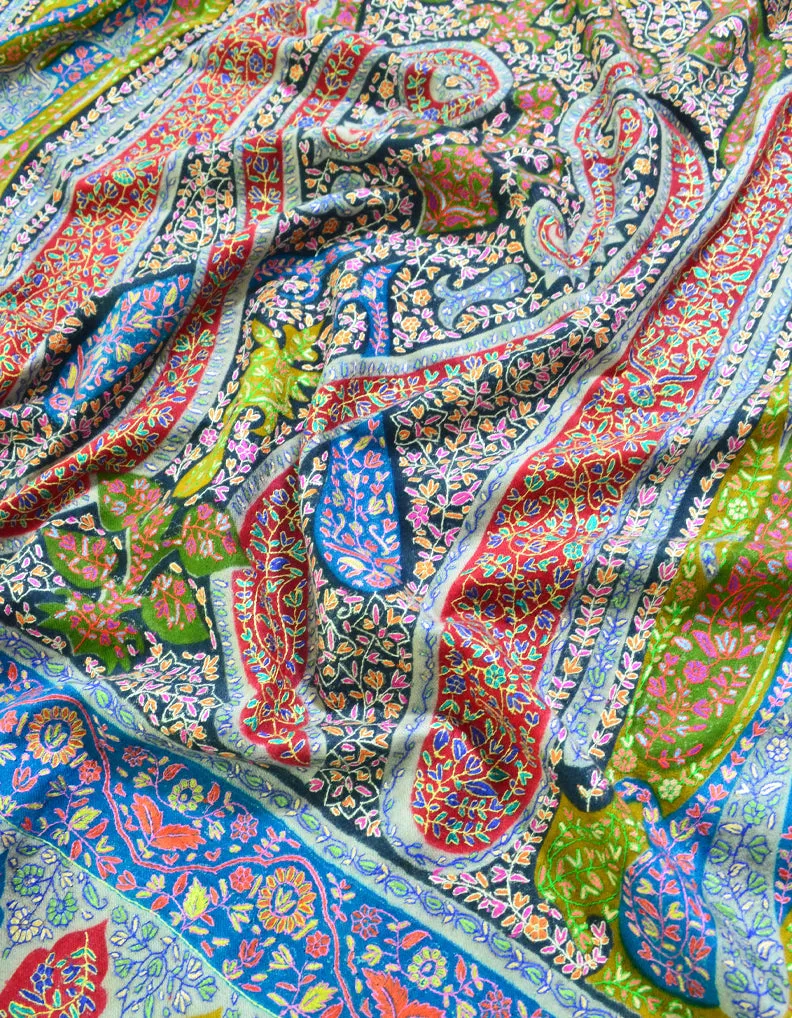 Multicoloured Pashmina Shawl In Embroidery 5966