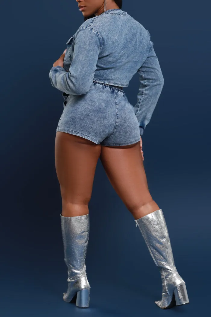 Not A Choice High Rise Denim Shorts - Blue