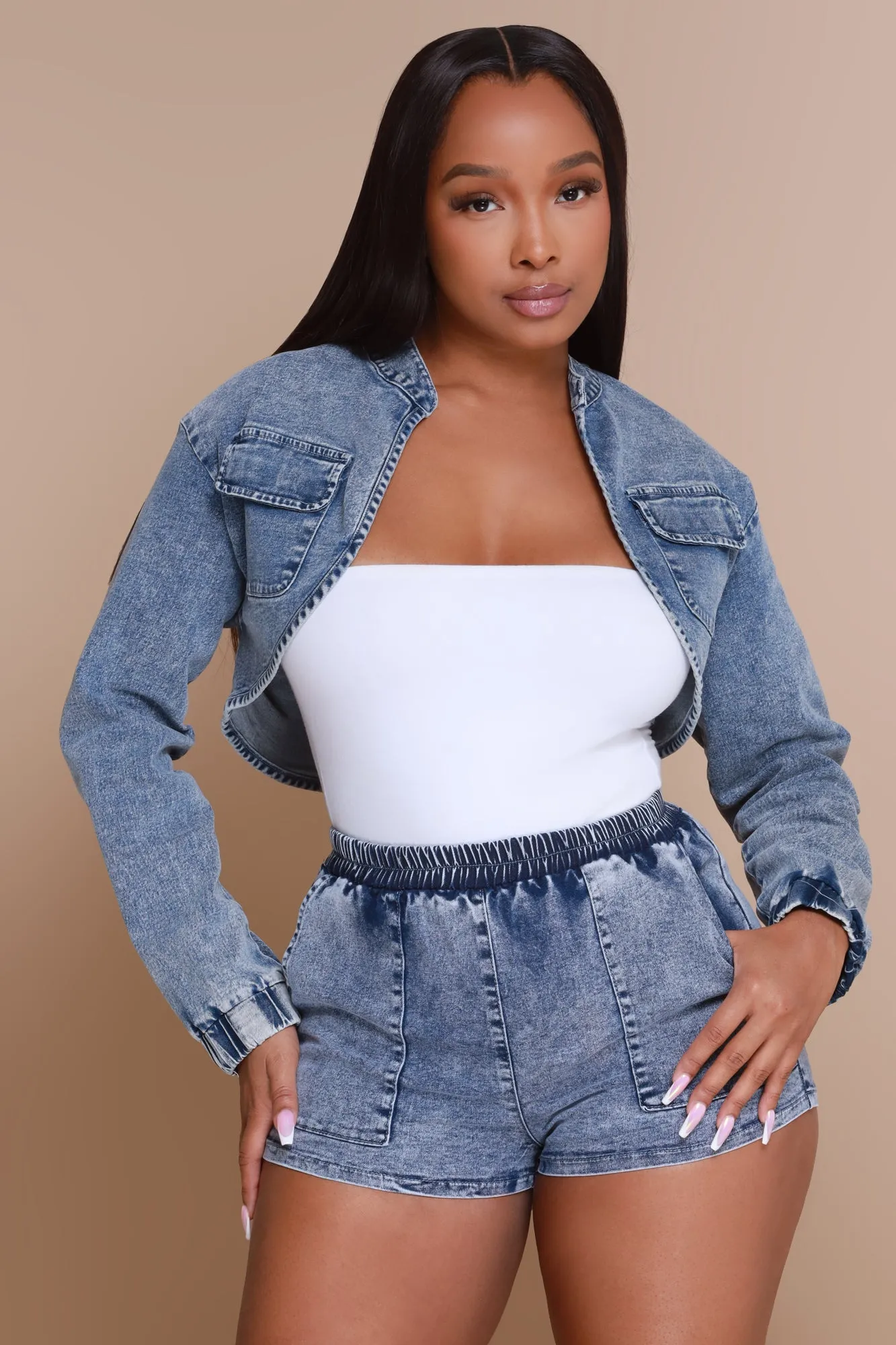 Not A Choice High Rise Denim Shorts - Blue