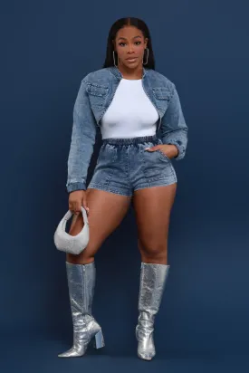 Not A Choice High Rise Denim Shorts - Blue