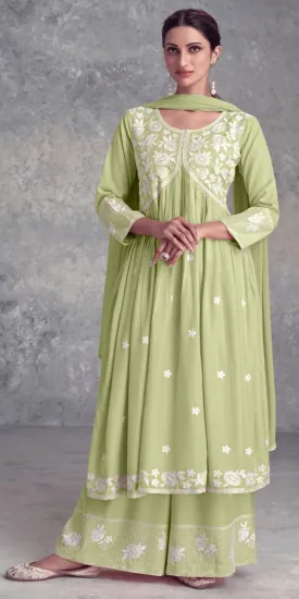 Olive Green Purple Nyra Cut Palazzo Suit, Lukhnawi embroidery Palazzo Suit, Indian Ethnic wear