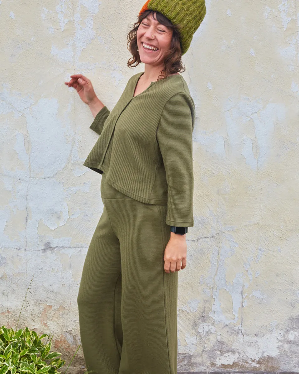 Organic Ribbed Cotton Wide Leg Pants