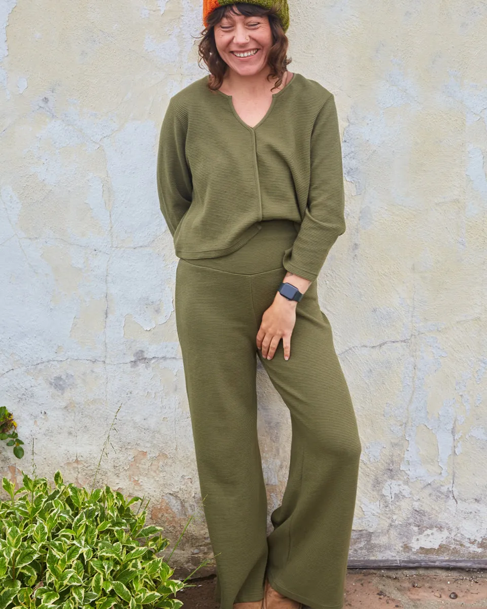 Organic Ribbed Cotton Wide Leg Pants