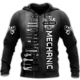 Personalized Name Tool Mechanic Leather Pattern Hoodie, Mechanic Hoodie For Men And Women 