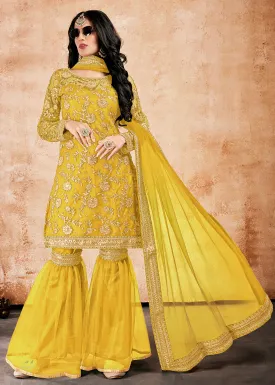 Pleasance Yellow Net Sequins Pakistani Gharara Suit