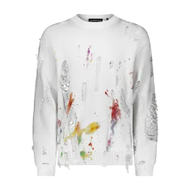 "DISTRESSED SPLATTER PAINT" SWEATER