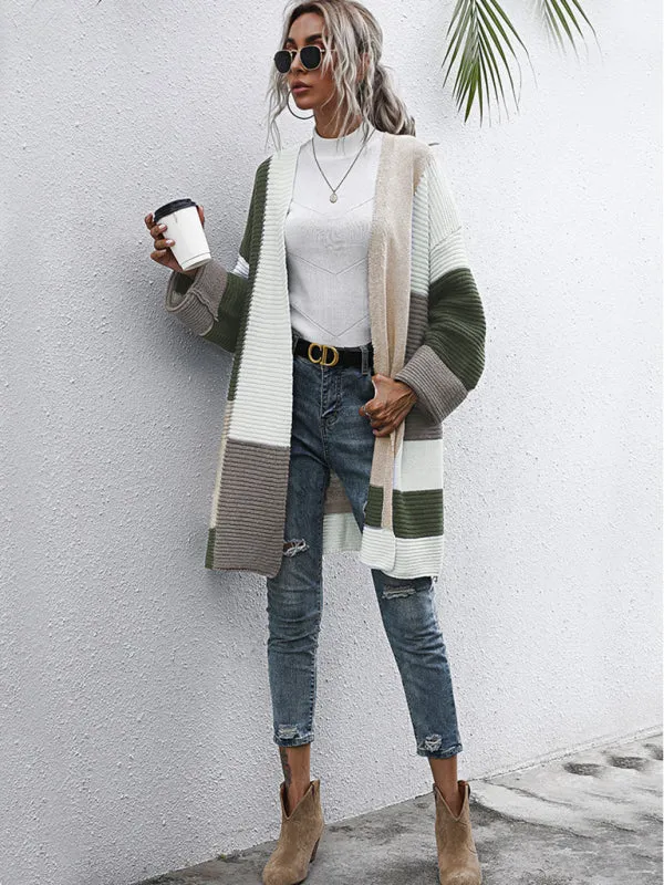 Random Print Long Knitted Cardigan Sweater