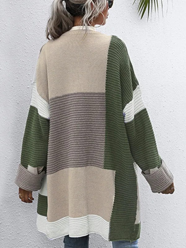 Random Print Long Knitted Cardigan Sweater