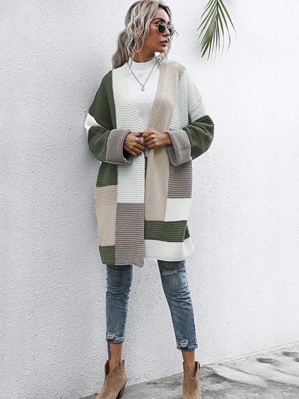 Random Print Long Knitted Cardigan Sweater