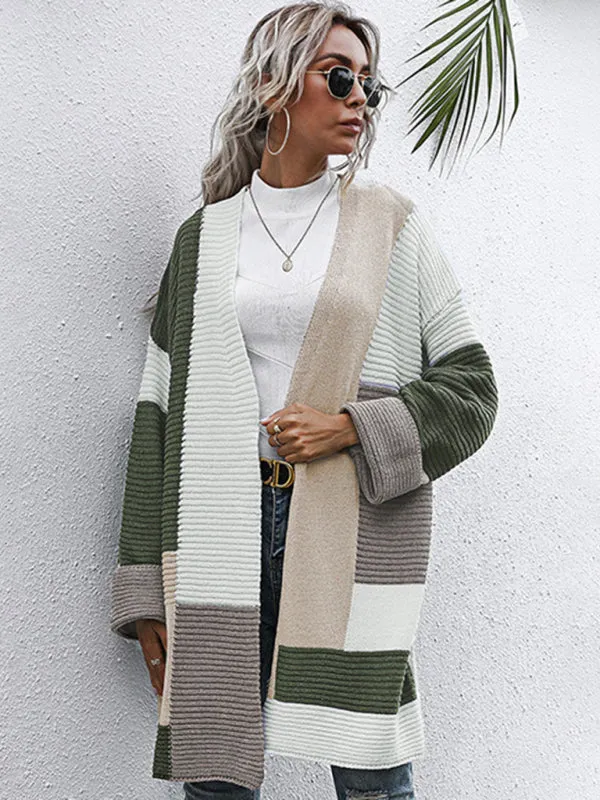 Random Print Long Knitted Cardigan Sweater