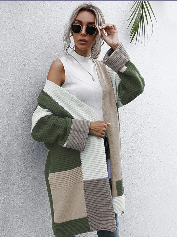 Random Print Long Knitted Cardigan Sweater