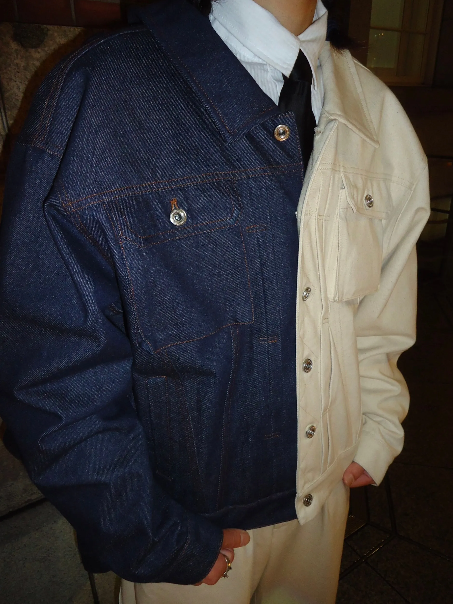 Rigid box short denim jacket