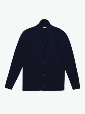 Shawl Collar Distressed Cardigan Virgin Wool Navy