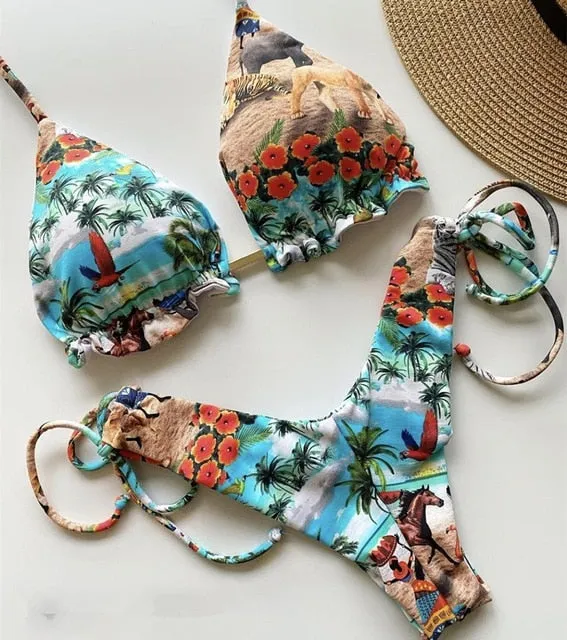Sporty Stamp Push-Up Padded Swimsuit
