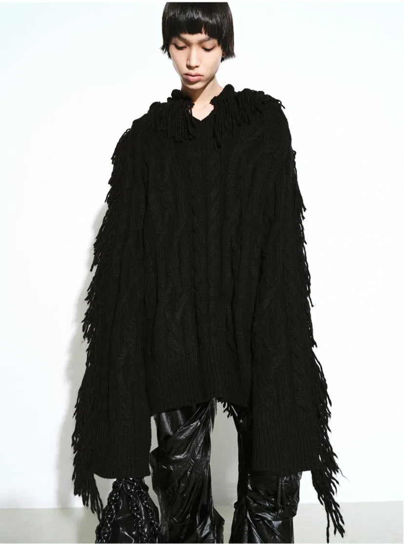 Tassel Studded Thick Knit Sweater