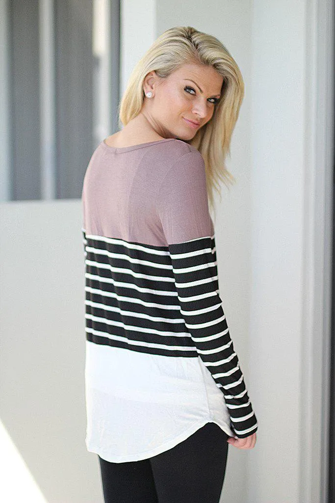 Taupe and Black Striped Top
