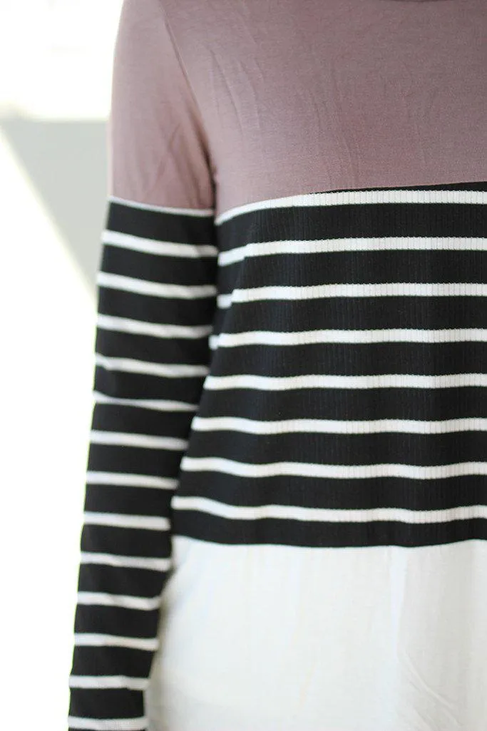 Taupe and Black Striped Top