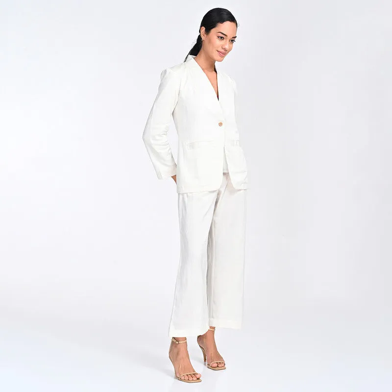 Tencel Co Ord Set For Women | Blazer & Pant | V Neck | Off White