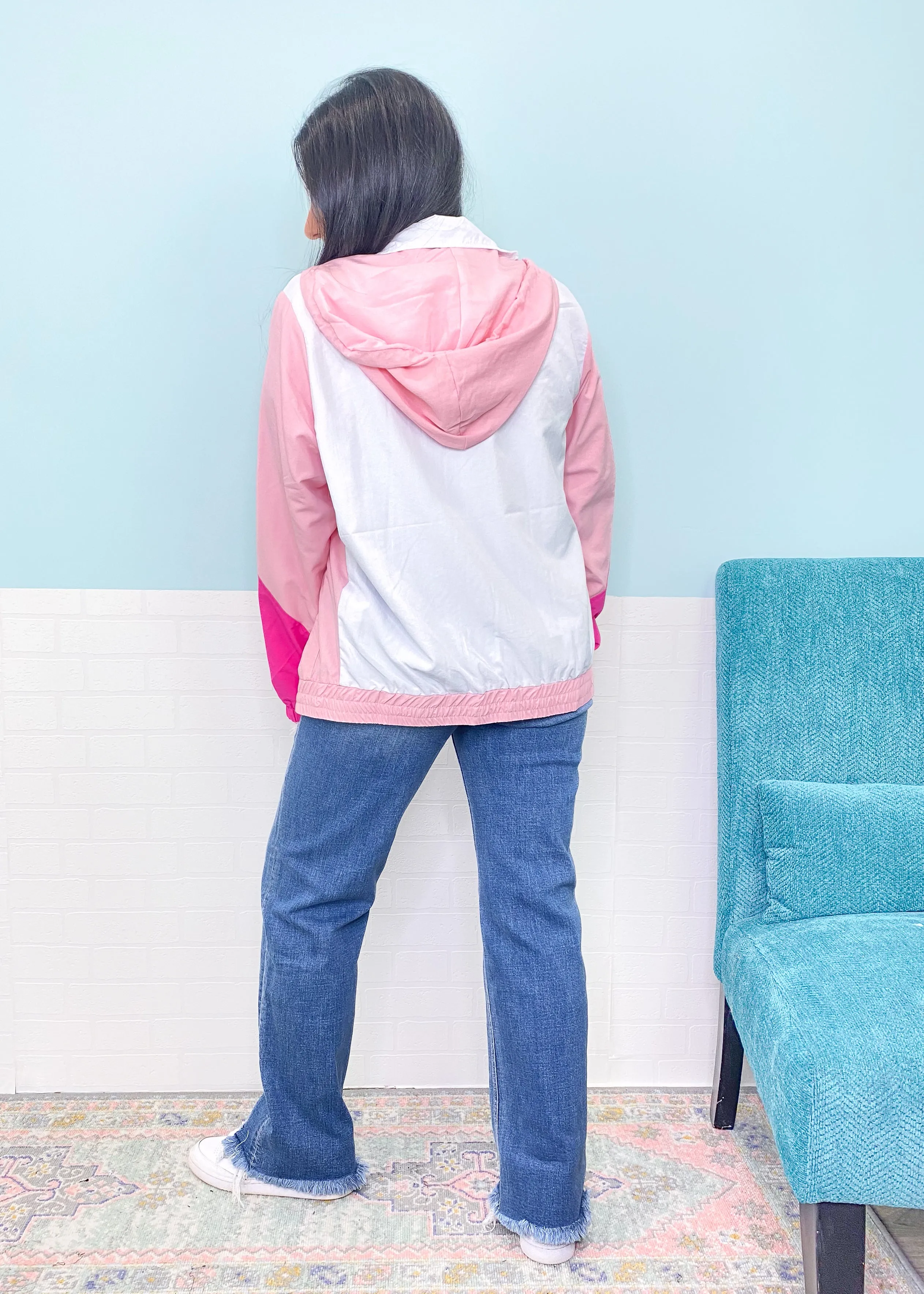 'The Jetty' Pink & White Colorblock Nylon Windbreaker