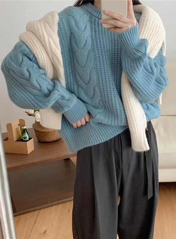 Thick twist pullover loose knit sweater