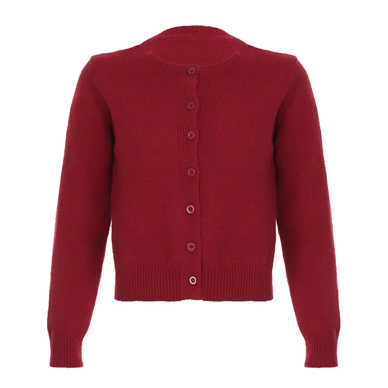 Toleet Lady Solid Color Button Up Cardigan for Women Fall Winter Knitted Long Sleeve Korean Style Jumper Minimalism Outwear