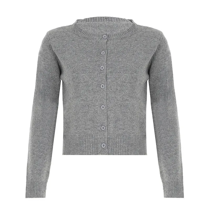 Toleet Lady Solid Color Button Up Cardigan for Women Fall Winter Knitted Long Sleeve Korean Style Jumper Minimalism Outwear