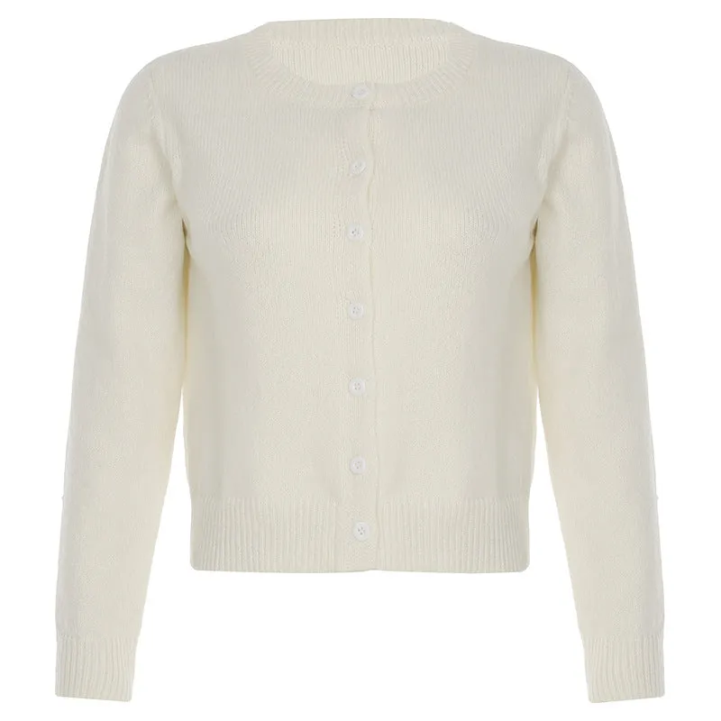 Toleet Lady Solid Color Button Up Cardigan for Women Fall Winter Knitted Long Sleeve Korean Style Jumper Minimalism Outwear