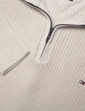 Tommy Hilfiger - Half Zip Rib Texture Jumper - Alabaster | Desert Sky | National Forest