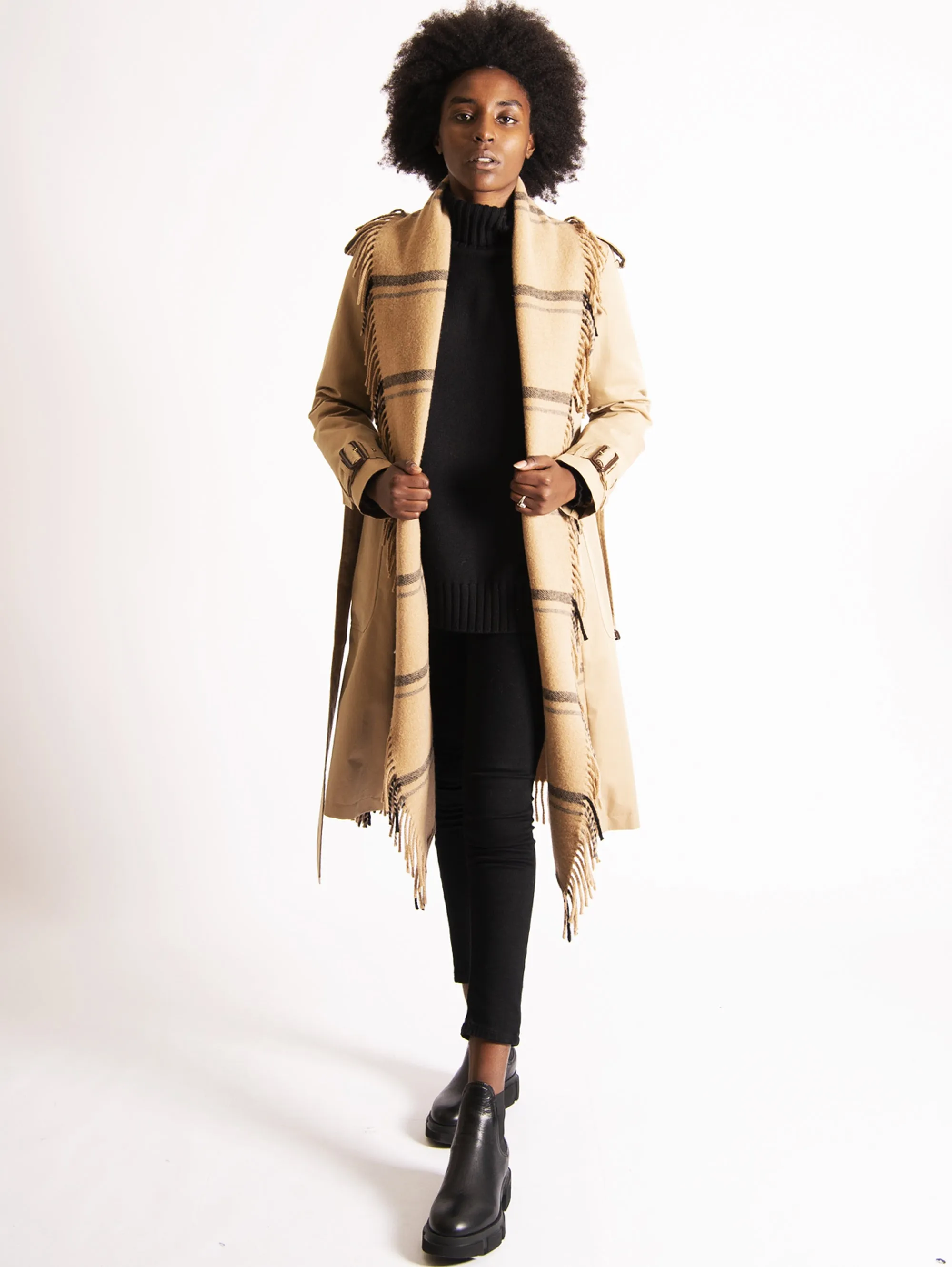Trench Coat con Sciarpa Cammello
